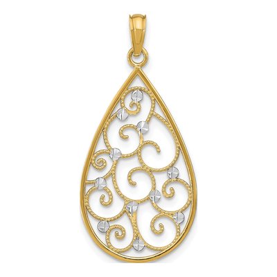14K Yellow Gold Teardrop Filigree Charm