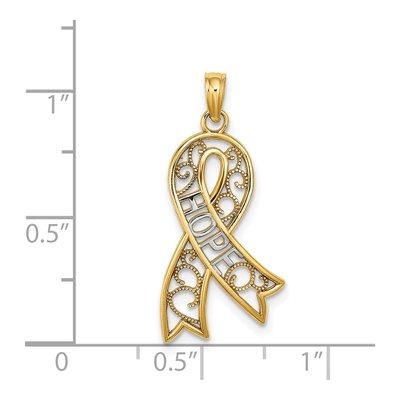 14K Yellow Gold Filigree HOPE Ribbon Charm – view 4