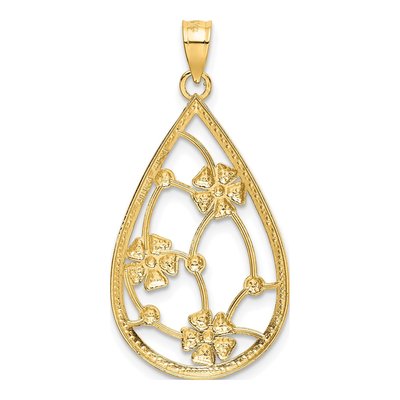 14K Yellow Gold Flowers Teardrop Charm – view 5