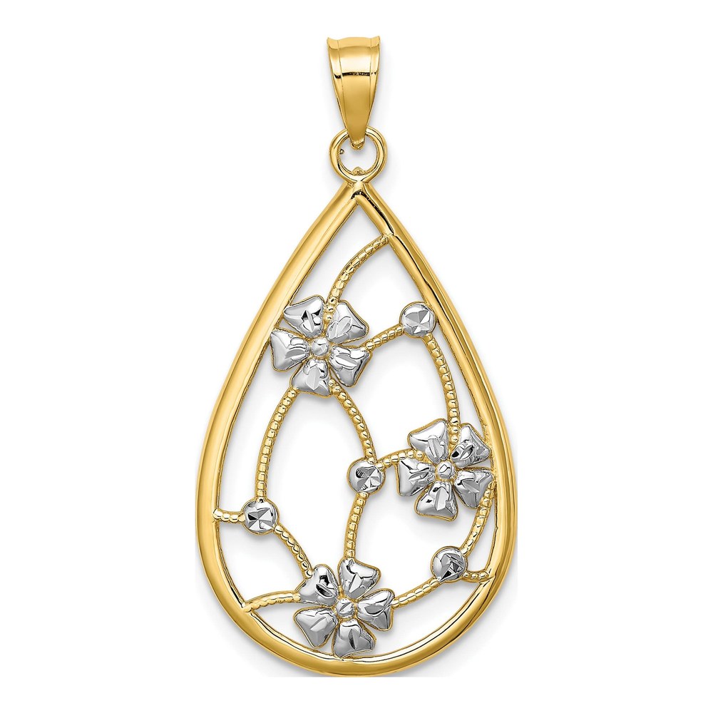 14K Yellow Gold Flowers Teardrop Charm