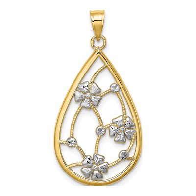 14K Yellow Gold Flowers Teardrop Charm