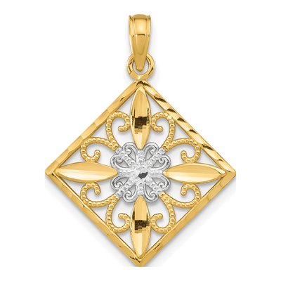 14K Yellow Gold Flower Cross Pendant