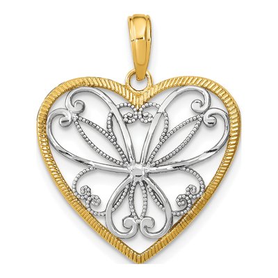 14K Yellow Gold Filigree Heart Charm
