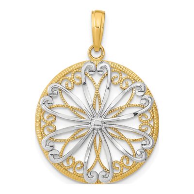 14K Yellow Gold Filigree Round Pendant