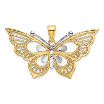 14K Two-Tone Gold Diamond-Cut Butterfly Charm
