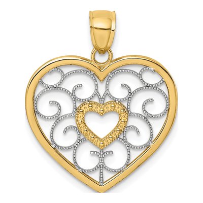 14K Yellow Gold Filigree Heart Charm