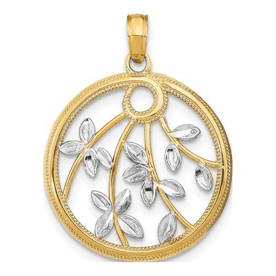 14K Yellow Gold Leaves Round Frame Charm