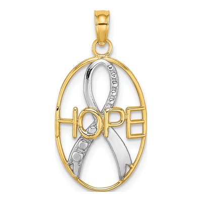 14K Yellow Gold HOPE Ribbon Oval Charm