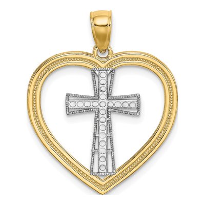 14K Yellow Gold Heart Cross Pendant