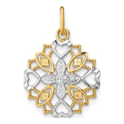 14K Yellow Gold Flower Heart Charm