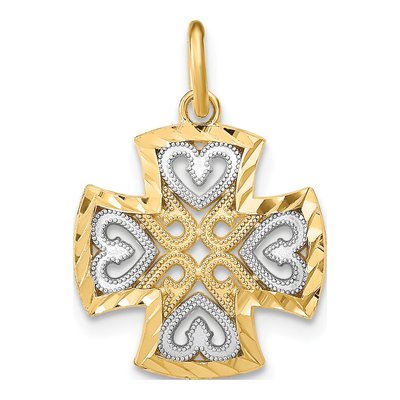 14K Yellow Gold Maltese Cross Heart Charm