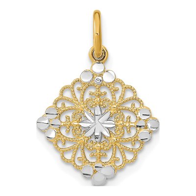 14K Yellow Gold Filigree Medallion Charm