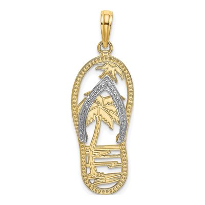 14K Yellow Gold Palm Tree Flip-Flop Pendant