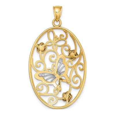 14K Two-Tone Gold Butterfly Flowers Charm – view 5