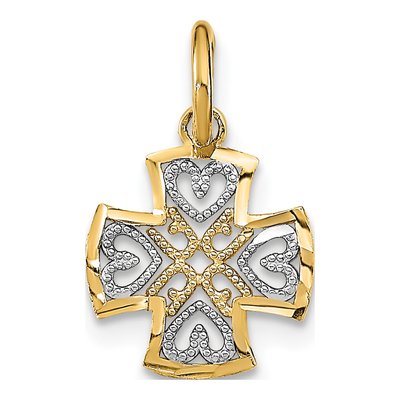 14K Yellow Gold Maltese Cross Heart Charm