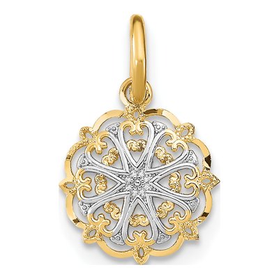 14K Yellow Gold Filigree Hearts Charm