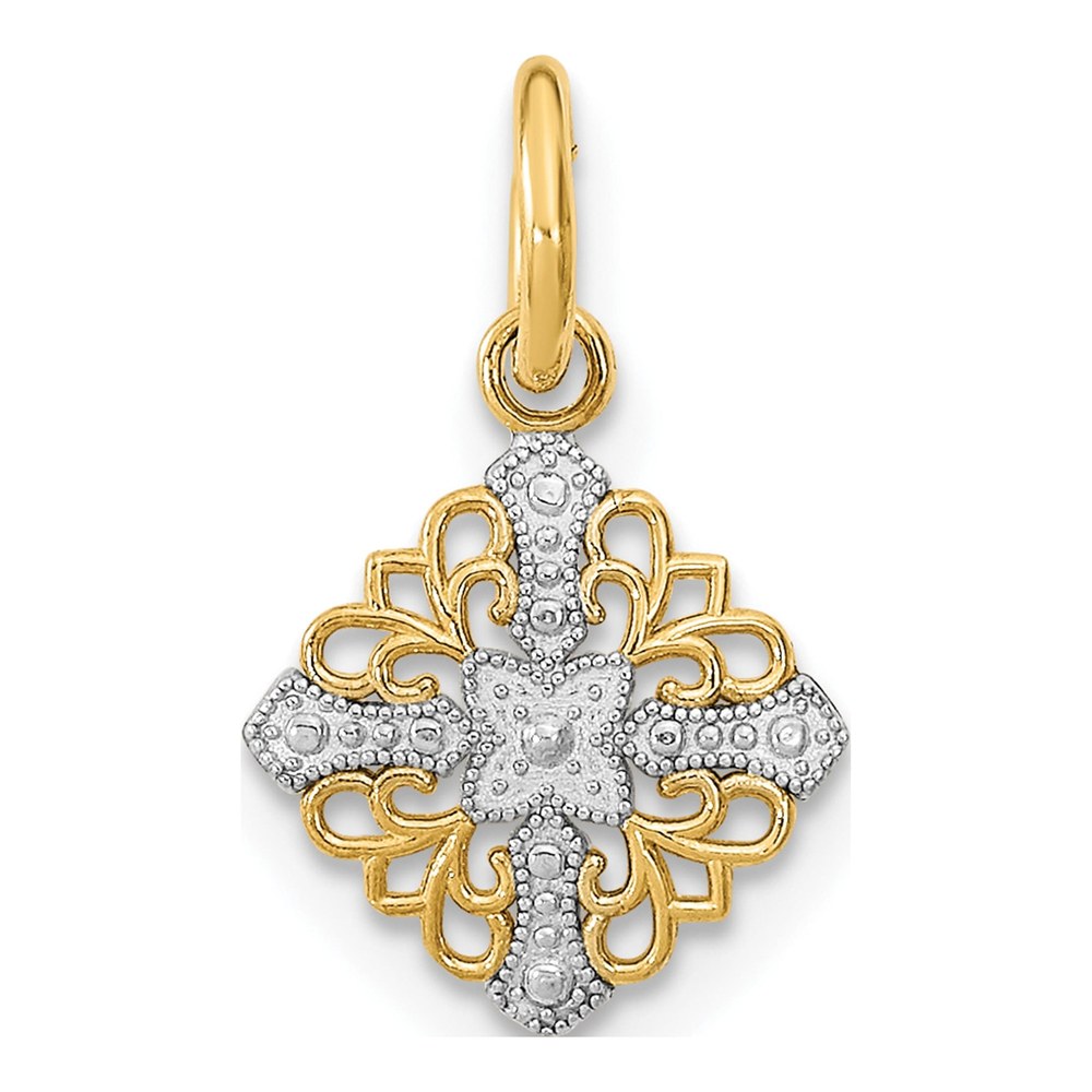 14K Gold & Rhodium Mini Cross Medallion Charm