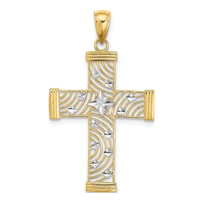 14K Yellow Gold Star Cut-Out Cross Charm