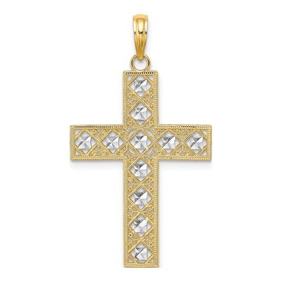 14K Yellow Gold Diamond-Cut Cross Pendant