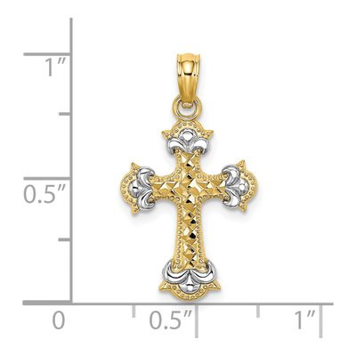 14K Yellow Gold Diamond-Cut Fleur-De-Lis Cross Charm – view 4