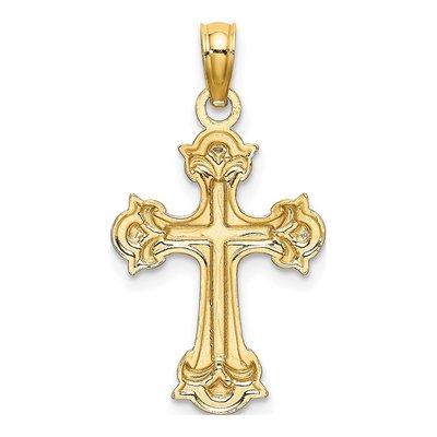 14K Yellow Gold Diamond-Cut Fleur-De-Lis Cross Charm – view 5