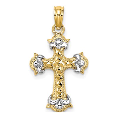 14K Yellow Gold Diamond-Cut Fleur-De-Lis Cross Charm