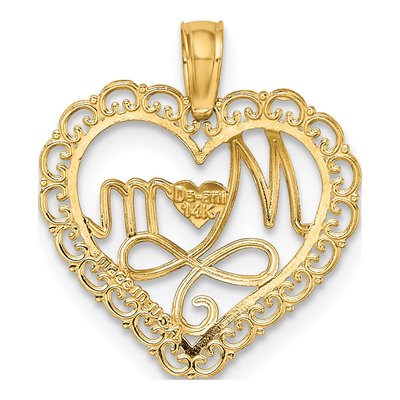 14K Yellow Gold MOM Scalloped Heart Pendant – view 5