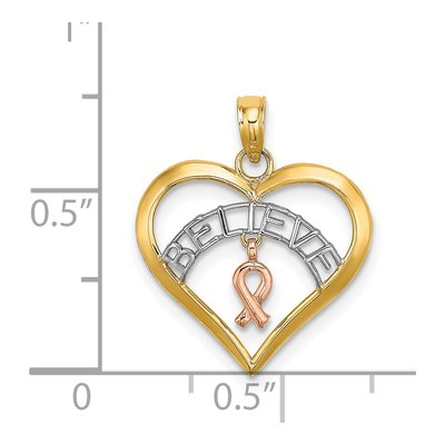 14K Two-Tone Gold Believe Heart Awareness Pendant – view 4