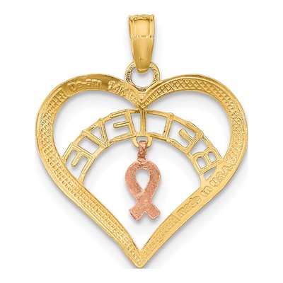 14K Two-Tone Gold Believe Heart Awareness Pendant – view 5