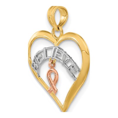 14K Two-Tone Gold Believe Heart Awareness Pendant – view 6