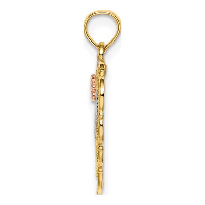 14K Two-Tone Gold MOM Heart Flower Pendant – view 3
