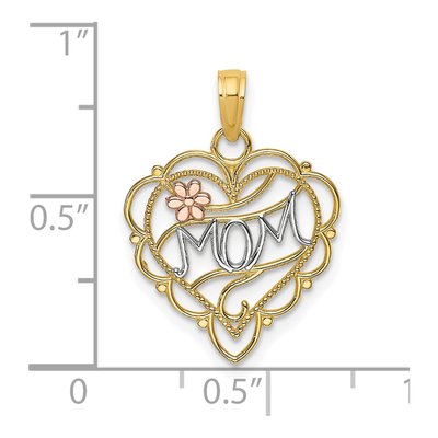 14K Two-Tone Gold MOM Heart Flower Pendant – view 4