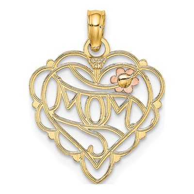 14K Two-Tone Gold MOM Heart Flower Pendant – view 5