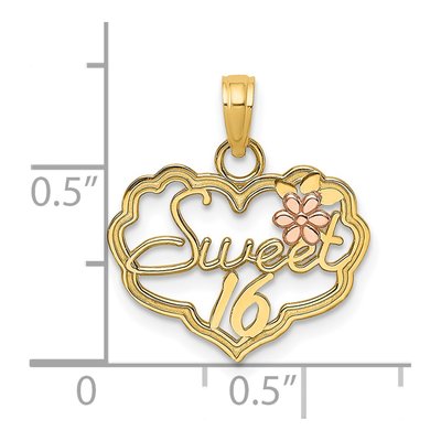 14K Two-Tone Gold Sweet 16-Heart Flower Charm – view 4