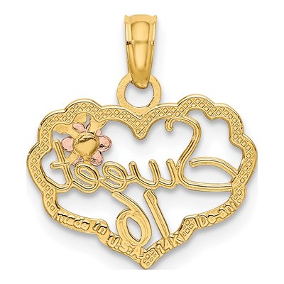 14K Two-Tone Gold Sweet 16-Heart Flower Charm – view 5