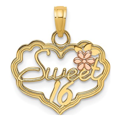 14K Two-Tone Gold Sweet 16-Heart Flower Charm