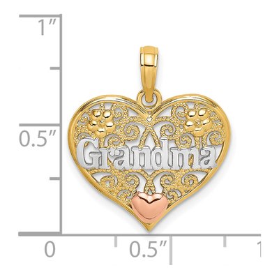 14K Two-Tone Gold Grandma Filigree Heart Charm – view 4