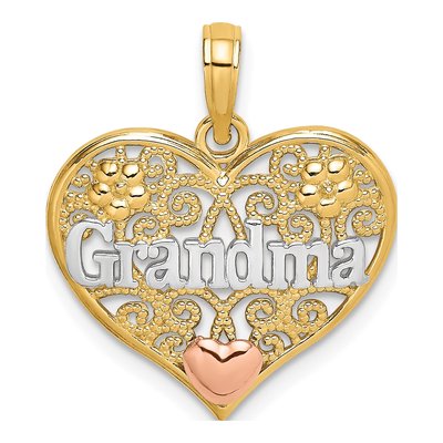 14K Two-Tone Gold Grandma Filigree Heart Charm