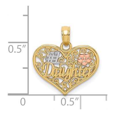 14K Two-Tone Gold Daughter Heart Flowers Number 1 Charm – view 4