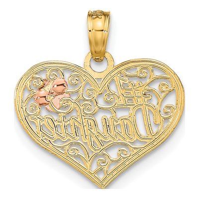 14K Two-Tone Gold Daughter Heart Flowers Number 1 Charm – view 5