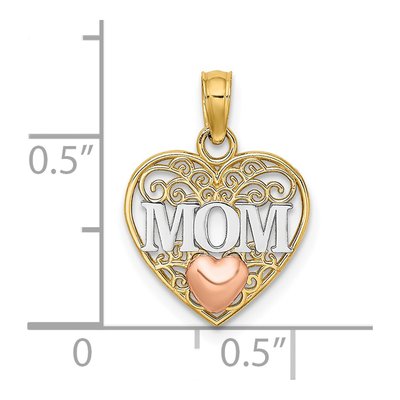 14K Two-Tone MOM in Heart Pendant – view 4