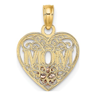 14K Two-Tone MOM in Heart Pendant – view 5