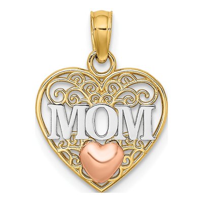 14K Two-Tone Gold MOM Heart Pendant