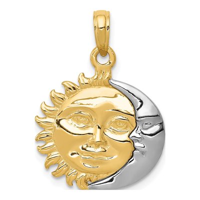 14K Two-Tone Gold Reversible Sun Moon Pendant