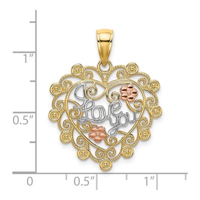 14K Two-Tone Gold Filigree I LOVE YOU Heart Charm – view 4
