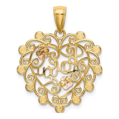 14K Two-Tone Gold Filigree I LOVE YOU Heart Charm – view 5