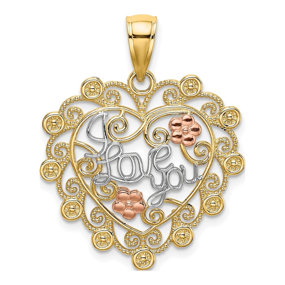 14k Two-Tone Filigree I LOVE YOU Heart Charm