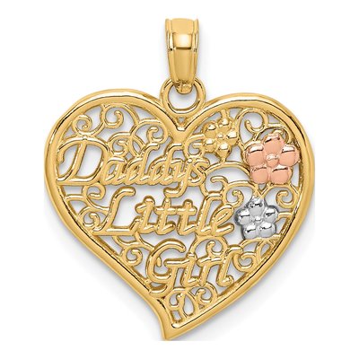14K Two-Tone Gold Daddy's Little Girl Heart Charm