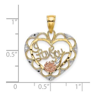 14K Two-Tone Gold I LOVE YOU Heart Flower Charm – view 4