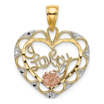 14K Two-Tone Gold I LOVE YOU Heart Flower Charm